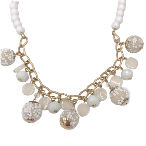 Talbots Mixed Beaded Ball White & Cream Gold-Tone Statement Necklace - Picture 5 of 13